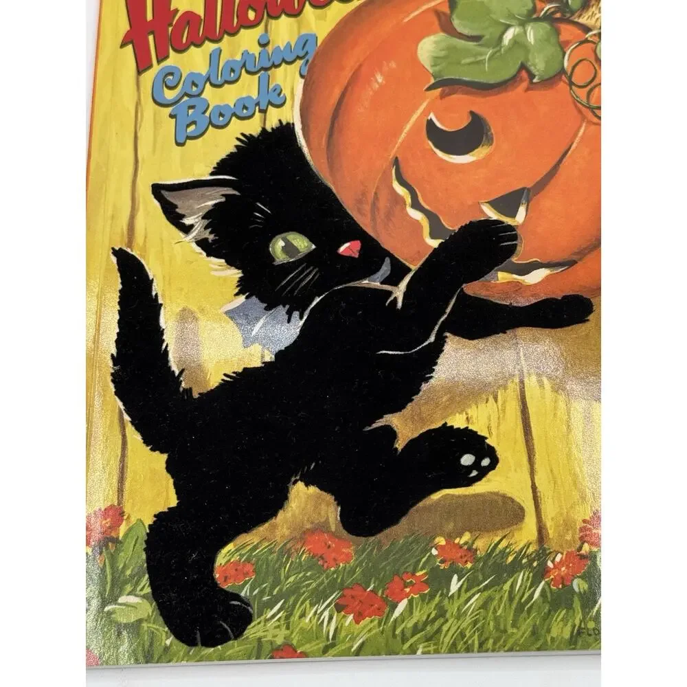 Golden Books Halloween Coloring Book Black Cat Pumpkin Fuzzy Velvet Cover